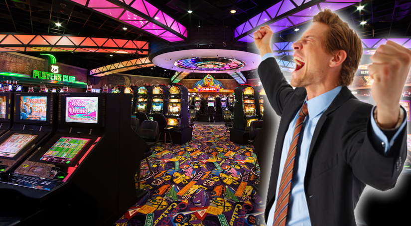 guy shouting on a casino floor